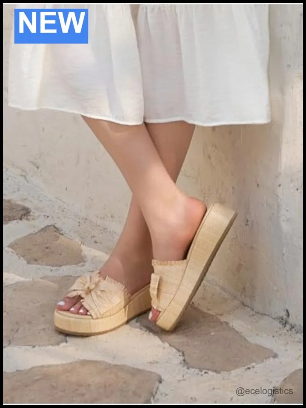 Women's Platform Wedge Sandals Bow Straw Slip On Summer Beach Shoes